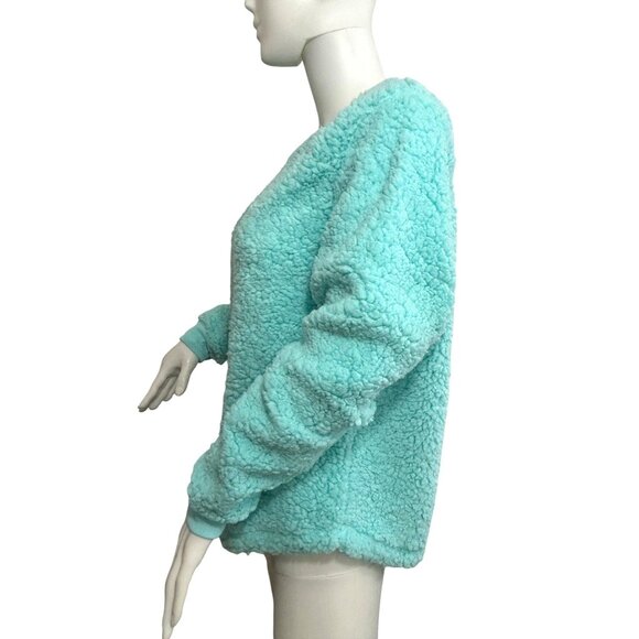 So Intimates Women’s Sweatshirt Blue Green M Sherpa Soft Cozy Casual Round Neck - Picture 2 of 13